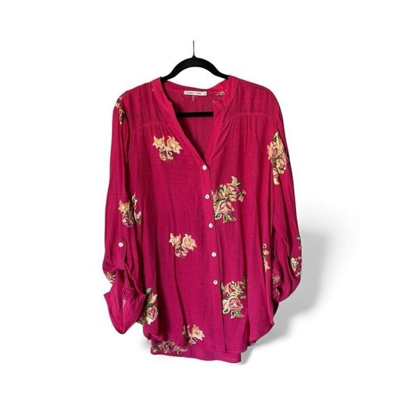 figaroa and flower Tops - Figueroa & Flower Pink Magenta Floral Embroidered Button Down Top Size XL